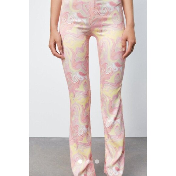 Zara‎ Womens Multicolor Marbled Watercolor Mini Flared Trouser High Rise Size M - Picture 2 of 9